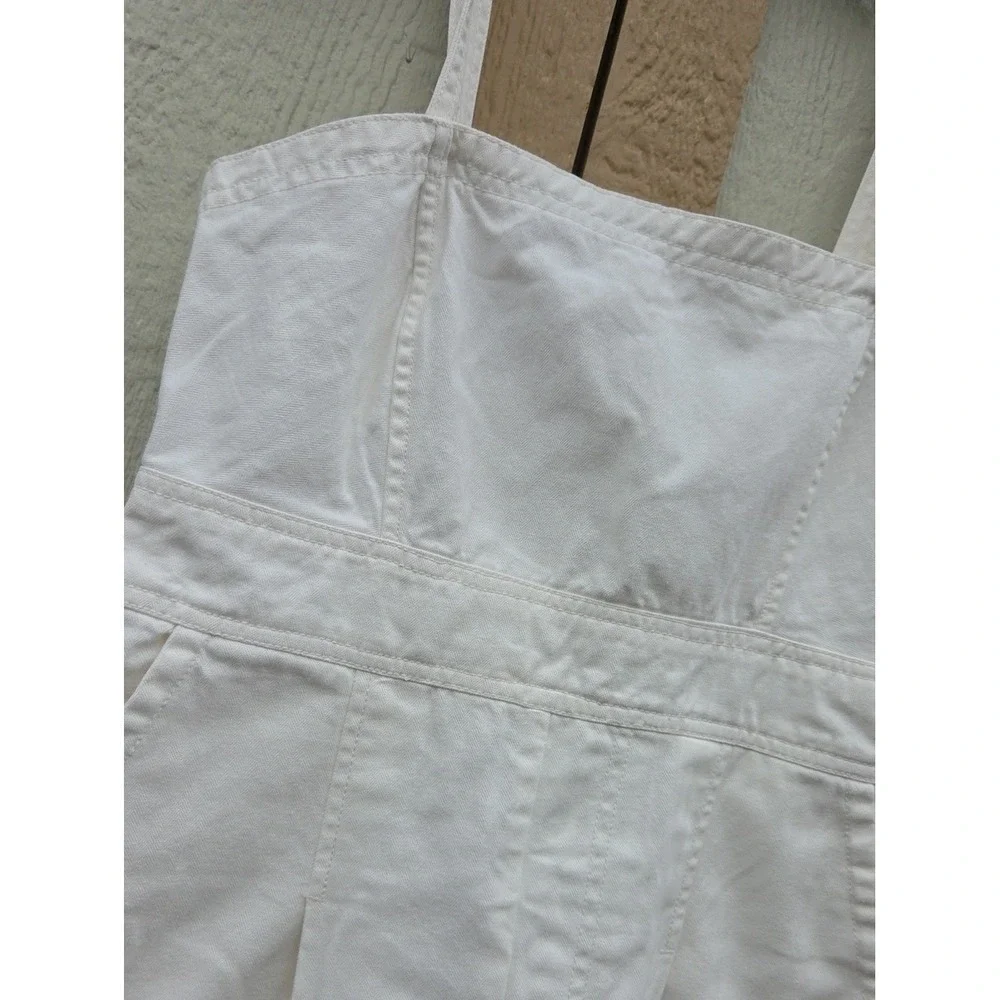 Free People Charlie Utility Jumpsuit White Denim Boho Work Garden Coastal Medium